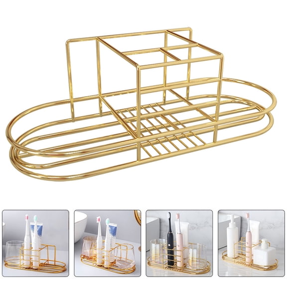 DRAFIDEEP Toothbrush Slots Iron Brush Cup Storage Rack Golden 1Pack 10.2X4.1X3.3In