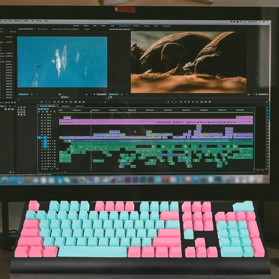 OUNONA PBT Key Caps with Clear Characters for Decor 104 Keys Computer Keyboard Caps Multi Color