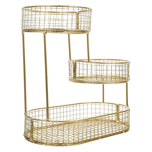 OUNONA Golden Metal Fruit Basket for Kitchen Counter with Iron Material and Easy Cleaning 3 Tier Design