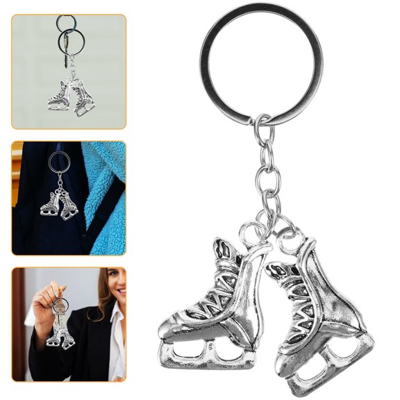 OUNONA Photo Sign Wall Stickers Roller Skate Keychain Man Miss 10.00X2.50X0.50CM Silver