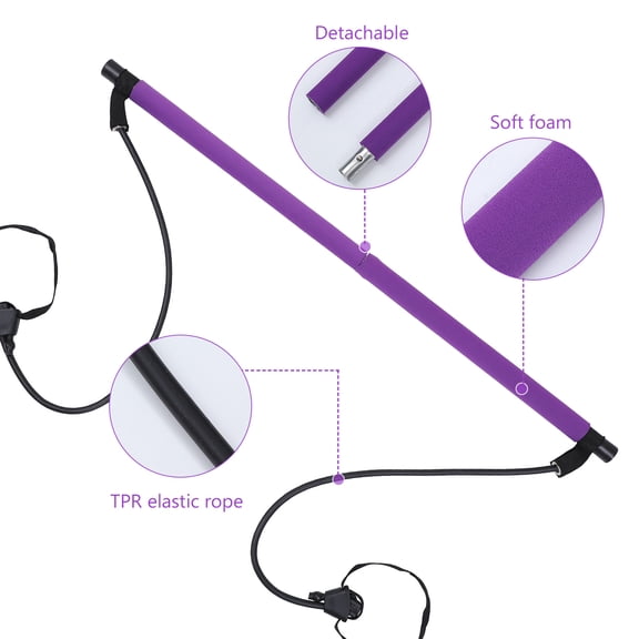 OUNONA Pilates Bar with Foot Strap Yoga Stick Sculpt Fitness Purple