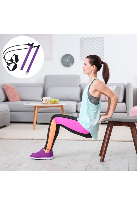 Pilates Bar with Foot Strap Yoga Stick Sculpt Fitness Purple