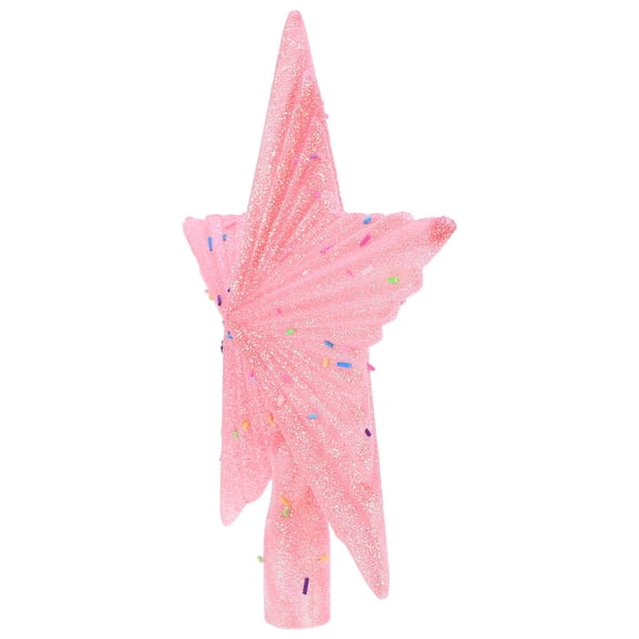 OUNONA Pink Five Pointed Star Tree Topper with Glitter and Sequins Shatterproof Plastic Xmas Decoration