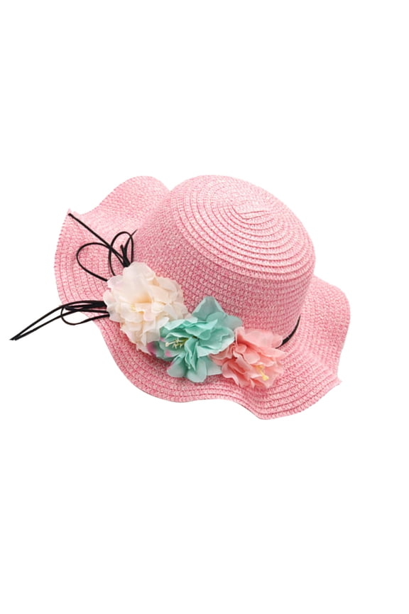 Pink Straw Summer Hat Wide Brim Cap Sun Protection Beach Hat Outdoor Lightweight Breathable