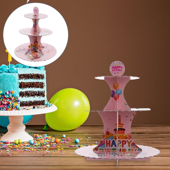 OUNONA Pink ThreeLayer Cake Stand for Party Use Made of Paper with Sturdy Structure and Large Capacity 1 Pc