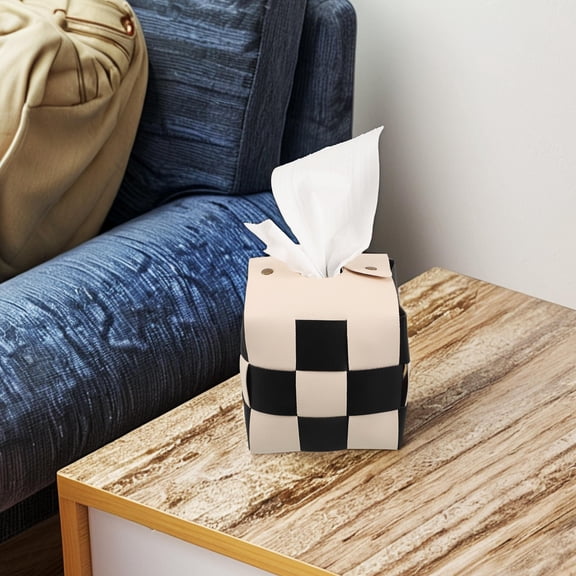 OUNONA Plaid Tissue Box Cover and Holder for Home Office Car 1 Set Facial Paper Organizer Cube Dispenser