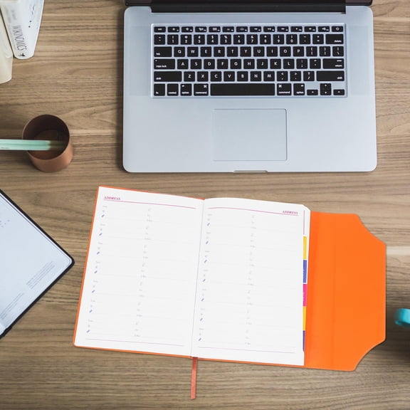 OUNONA Portable Orange Year Planner Notebook for Business and Daily Schedule Planning