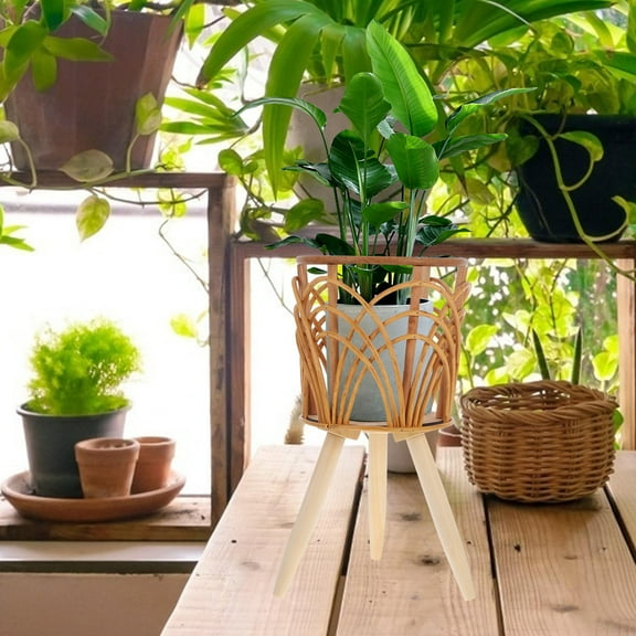 OUNONA Planting Pot Basket Stand Potted Plants Rack Woven Plants Planter Stand Floor Type Bonsai Holder Woven Plant Pot Rack Plant Display Rack