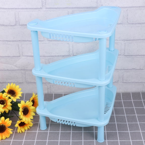 OUNONA Plastic 3 Layer Corner Shelf Organizer in Blue for Roomy Storage