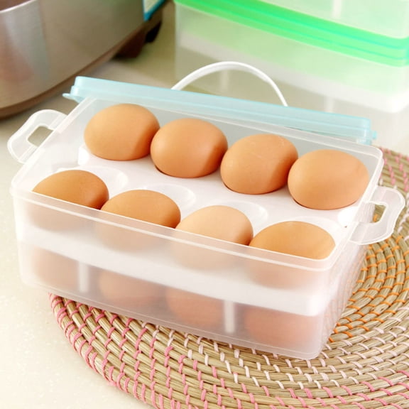 OUNONA Plastic Crisper Egg Storage Box with Lid for Kitchen Use Portable Organizer in Assorted Color Grids Large Capacity