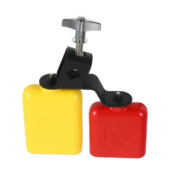 OUNONA Plastic Jam Block High Low Tones Bicolor Cowbell Double Sambago Bell Jam Block Latin Bell Percussion Instrument Dual Mounted Bell