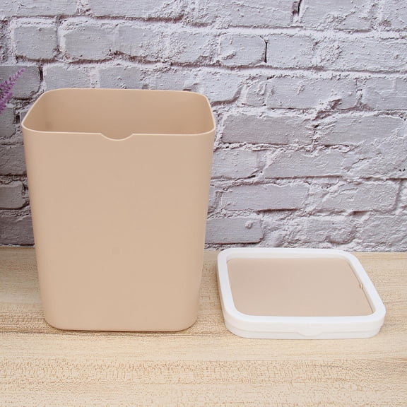 OUNONA Portable Plastic Garbage Can for Storage Use with Lid Khaki Color 3.5 Inches Size