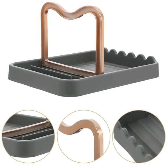 OUNONA Plastic Spoon Rest with Drip Pad for Holding Spoons and Pot Lids Grey