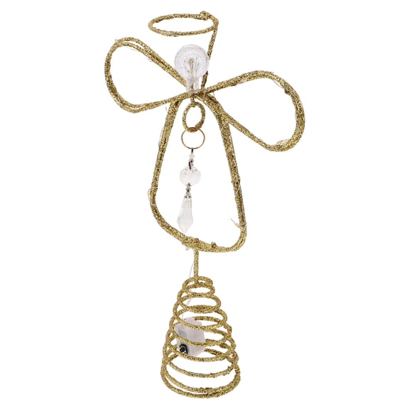OUNONA Plated Gold Metal Angel Tree Topper with Spiral Base for Elegant Christmas Holiday Decoration