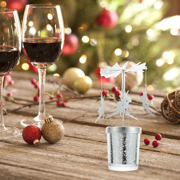 OUNONA Plated Rotating Candle Holder with Reflective Windmill Design, Elegant Tabletop Decor and Ambient Light