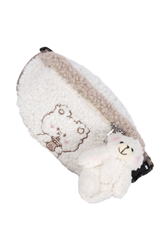 White Plush Bear Waist Bag, Soft Lightweight Fanny Pack for Hands-Free Convenient Storage and Travel