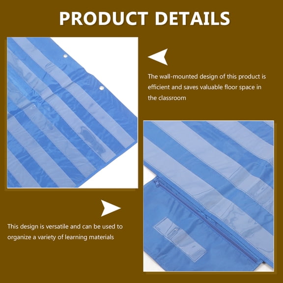 OUNONA Polyester PVC Standard Pocket Chart for Classroom Sentence Strips Blue