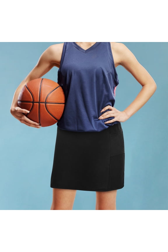 Polyester Tennis Skirt Black Athletic Skort for Gym to Casual Wear with Convenient Pocket