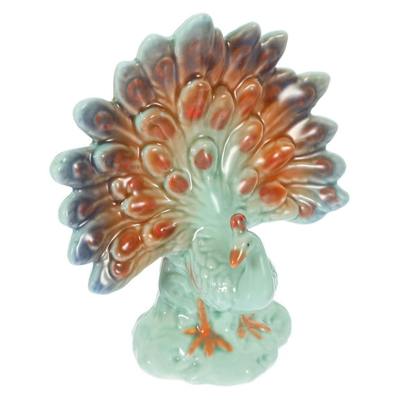 OUNONA Porcelain Animal Figurines Peacock Screen Ornament Sculpture Modeling Decor