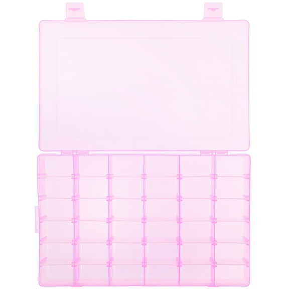 OUNONA Portable 36-Grid Clear Hard Plastic Adjustable Jewelry Organizer Box Storage Container Case with Removable Dividers (Pink)