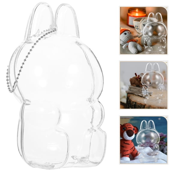 OUNONA Portable Clear Display Case for Dolls and Miniatures Lightweight Protective Storage Box with Hanging Chain