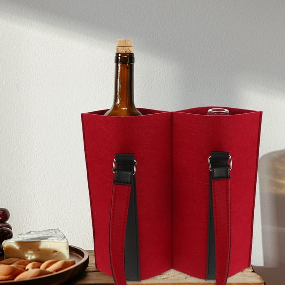 Jojofuny Portable Felt Wine Bottle Bag, 4 Bottle Carrier, Insulated