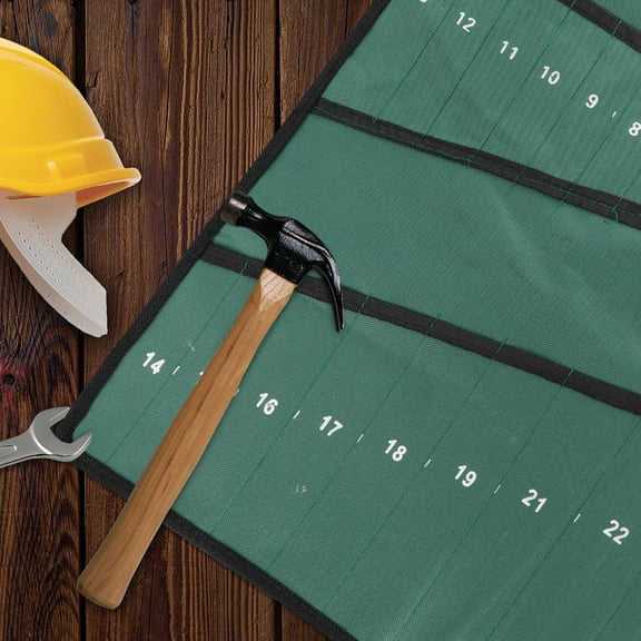 OUNONA Portable Green Tool Pouch Canvas Wrench Organizer with Tie Straps