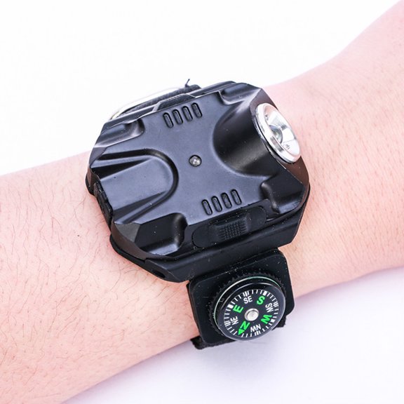 OUNONA Multifunctional Portable LED Wrist Watch with Compass and Outdoor Flashlight for Hiking Camping