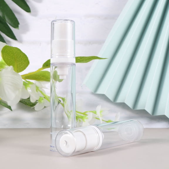 OUNONA Portable Makeup Storage Holder with Press Pump Design 4 Pieces 10ml Transparent AS+PP Bottles