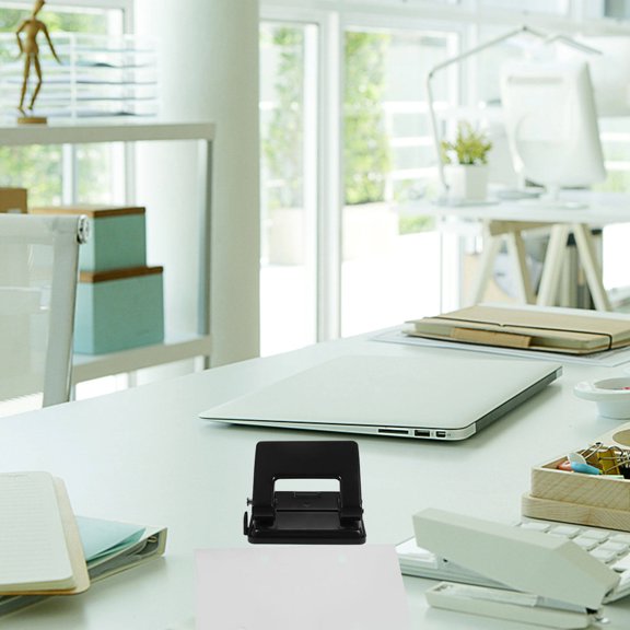 OUNONA  Portable Planner Puncher Multi-function Paper Office Organizer Two Hole Student Black