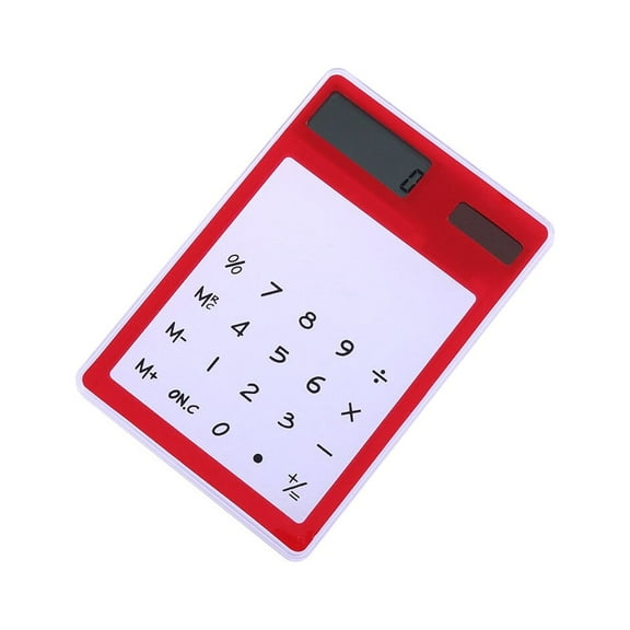 OUNONA Compact Red Office Calculator with Solar Power and Transparent Touchscreen
