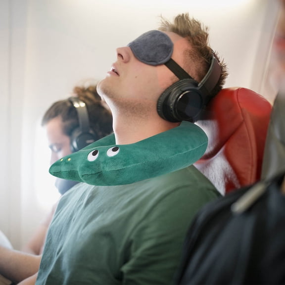 OUNONA Cute U-Shaped Neck Pillow, Green, PP Cotton, Ergonomic Support, Travel, Home Use