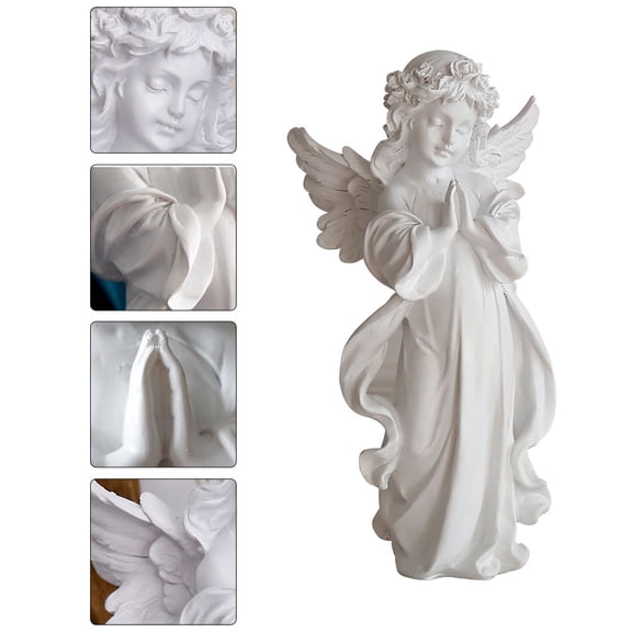 OUNONA White Prayer Angel Decorative Sculpture for Home Decor, Synthetic Resin Figurine, 1 Piece Elegant Ornament