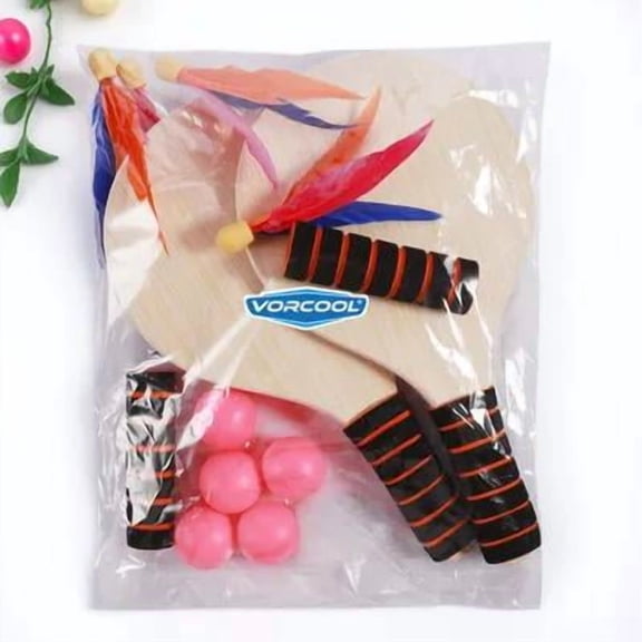 OUNONA Beach Badminton Set Paddle Ball Game Natural Wood 2 Rackets 13 x 7 x 0.6 in