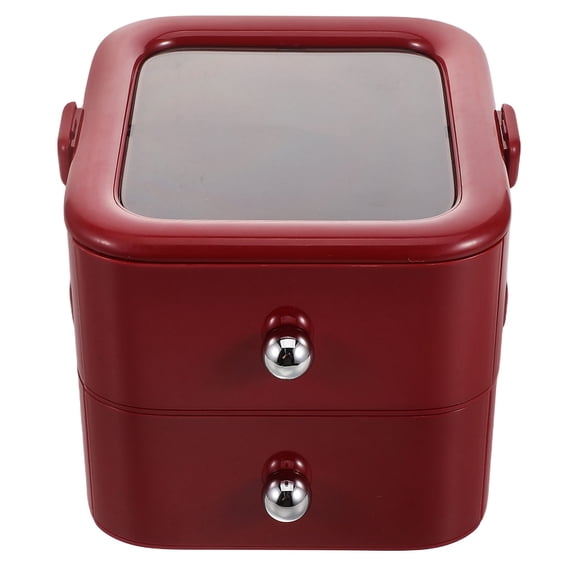 OUNONA Press on Nail Display Case and Jewelry Storage Box Dark Red Portable Organizer