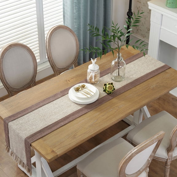 OUNONA Pretty Beige Table Runner Cotton Linen Table Cloth Washable Reusable for Household Decor