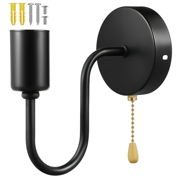 Homoyoyo Black Wall Lamp with Pull Chain Switch Vintage Wall Sconce for Indoor Outdoor