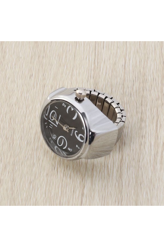 Quartz Analog Black Ring Watch Creative Elastic Band with Clear Numbers and Stylish Look