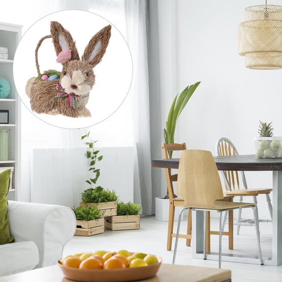 OUNONA Rabbit Decor Straw Woven Bunny Furniture Hand-woven for Home and Outdoor 1Pcs