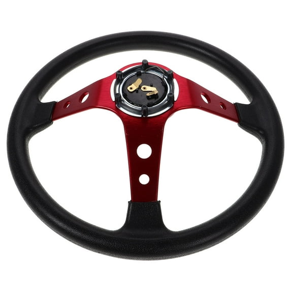 OUNONA Racing Steering Wheels Universal 14 Inch 350mm Pu Drifting Steering Wheels For Car Golf Cart And Playground With Horn Button Red