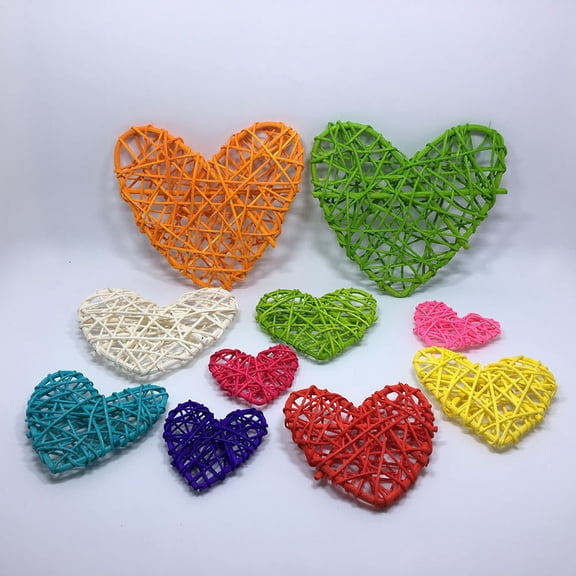 OUNONA Rattan Heart Decor for Crafts Handmade Heart Shaped Balls Assorted Color 13cm