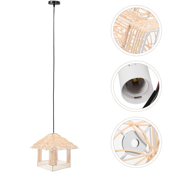 OUNONA Rattan Weaving Hanging Lamp House Shaped Ceiling Light for Home No Bulb