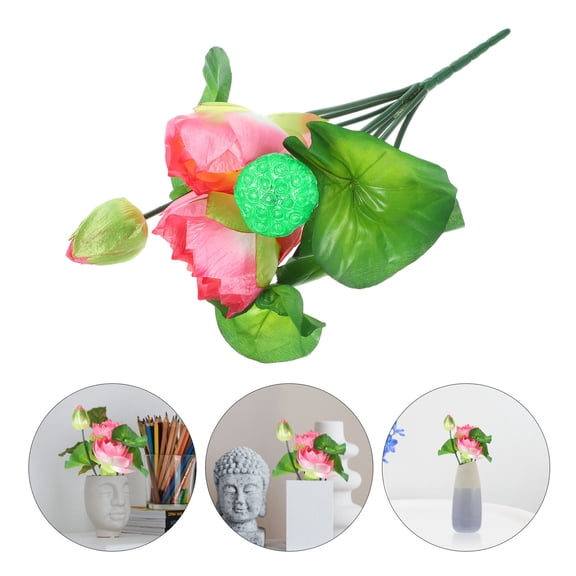 OUNONA Realistic Lotus Flower Decor for Home Plastic Green Small Artificial Flowers for Vase 4.7 Inches