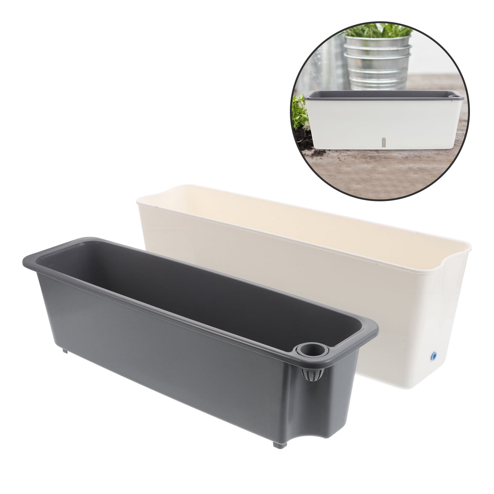 FOLOYORI Long Grey Plastic Planter Box with Water Reservoir for Efficient Vegetable Gardening
