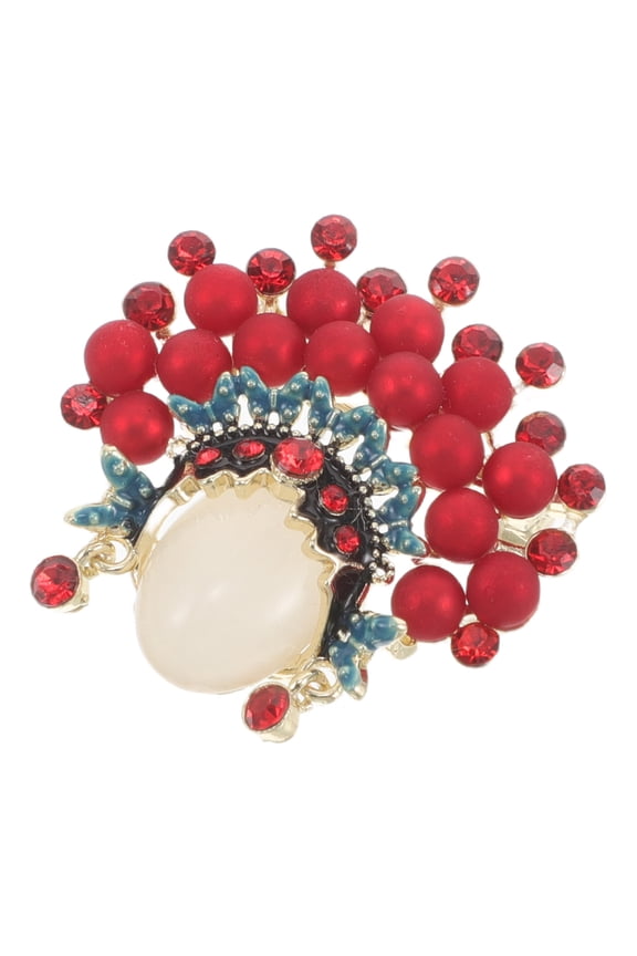 Red Chinese Brooch Pin with Opera Design Metal Breastpin Jewelry for Parties