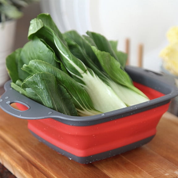 OUNONA Red Collapsible colander for Washing Fruits and Vegetables PP and Material Foldable Design 2pcs