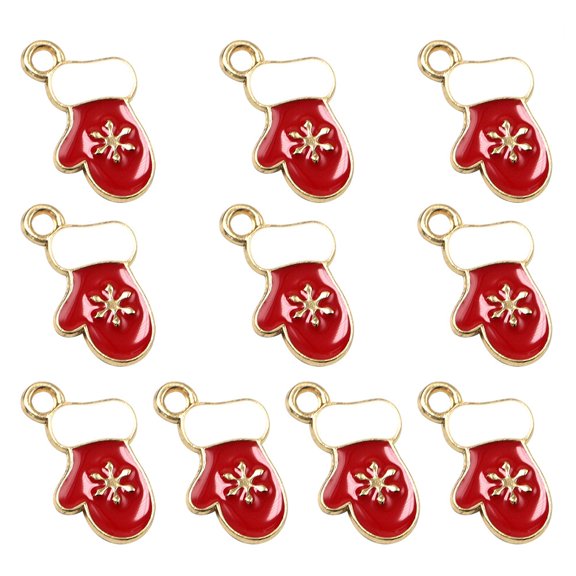 OUNONA 10Pcs Fashion Red Alloy Christmas Glove Pendant Charm for Necklace Bracelet and Keychain