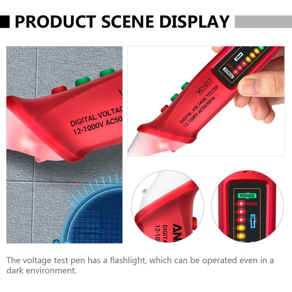 OUNONA Red Non-Contact Voltage Tester Pen with Flashlight Portable Electricity Detector for Accurate Circuit Testing