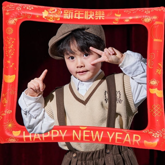 OUNONA Red PVC Inflatable Photo Frame for New Year Party Photo Booth and Celebration Decor