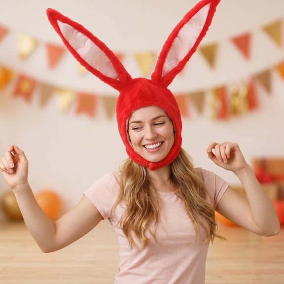 OUNONA Red Plush Bunny Ears Hat, Soft Plush Ear Costume Headwear for Easter Christmas Party Decorations, Cosplay Props